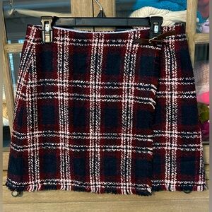 Lands End blue/burgundy plaid wrap skirt- girls 16